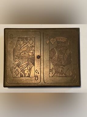 BRASS DECK of CARDS HOLDER VINTAGE, HOLDS 2 DECKS